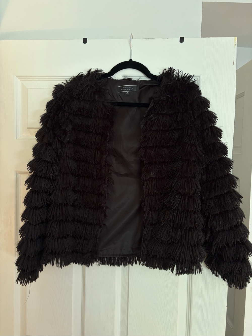 Blue Blush Black Fringe Teddy Jacket